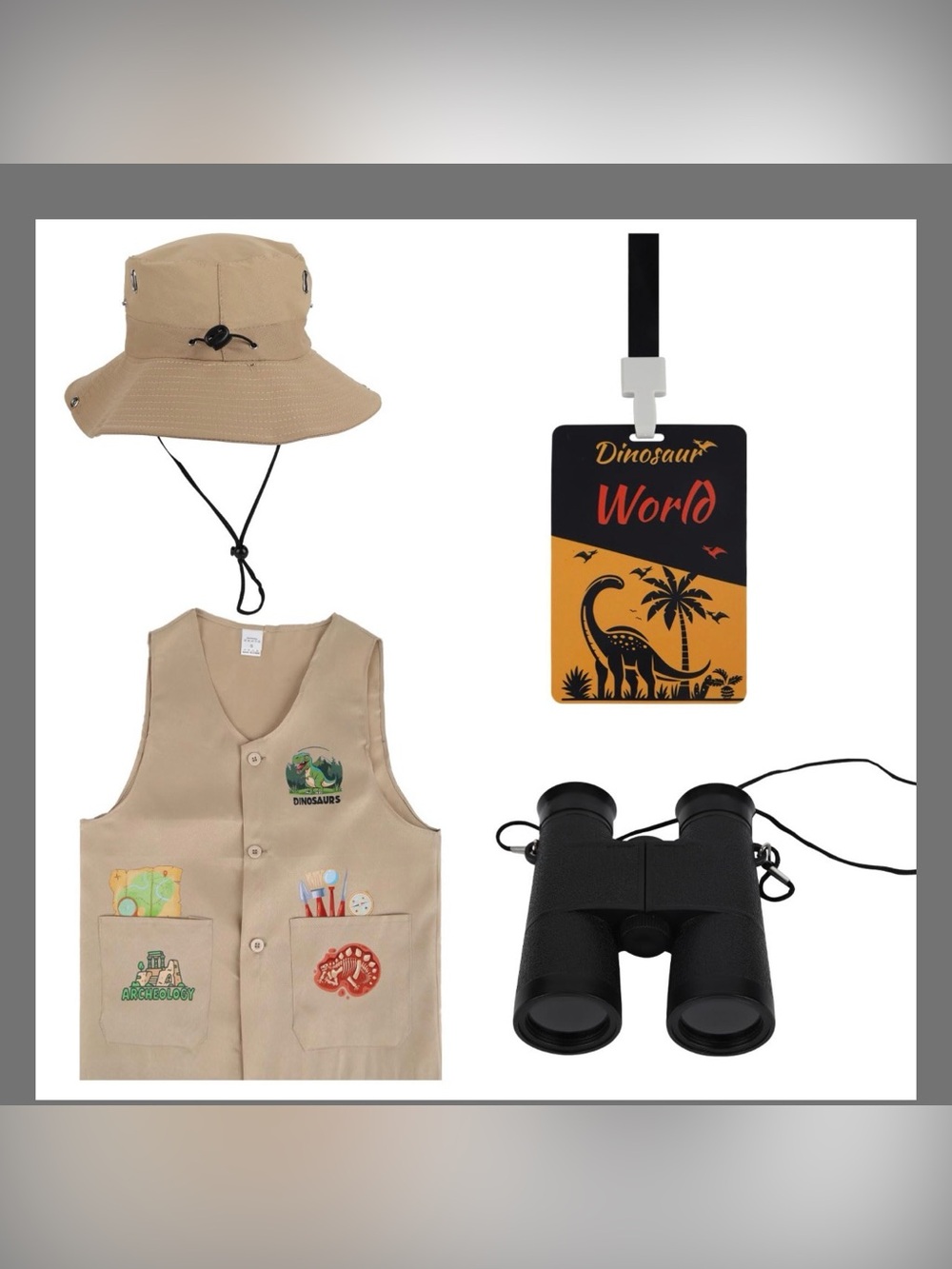 Kids Dinosaur Explorer Vest & Hat Set - Tan